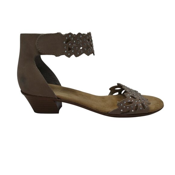 Reiker Rabea Taupe Leather Jeweled Open Toe Ankle Cuff Sandals Womens 37 US 7 - Picture 2 of 13
